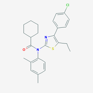 molecular formula C26H29ClN2OS B299929 N-[4-(4-chlorophenyl)-5-ethyl-1,3-thiazol-2-yl]-N-(2,4-dimethylphenyl)cyclohexanecarboxamide 