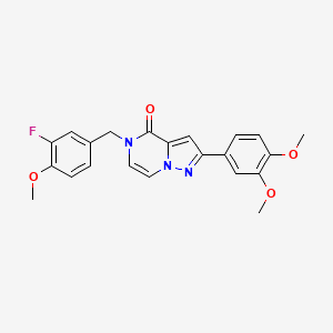 molecular formula C22H20FN3O4 B2999292 2-(3,4-dimethoxyphenyl)-5-(3-fluoro-4-methoxybenzyl)pyrazolo[1,5-a]pyrazin-4(5H)-one CAS No. 1326928-68-0