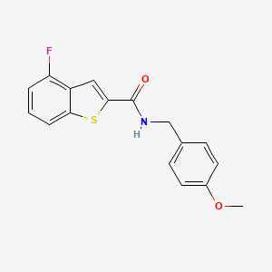 molecular formula C17H14FNO2S B2999295 4-fluoro-N-[(4-methoxyphenyl)methyl]-1-benzothiophene-2-carboxamide CAS No. 866018-21-5