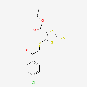 molecular formula C14H11ClO3S4 B2999296 Ethyl 5-{[2-(4-chlorophenyl)-2-oxoethyl]sulfanyl}-2-thioxo-1,3-dithiole-4-carboxylate CAS No. 105623-82-3