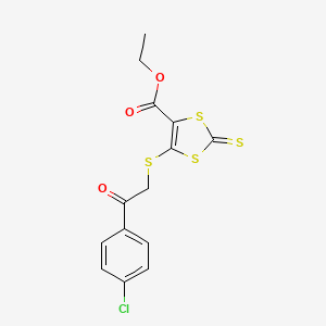 molecular formula C14H11ClO3S4 B2999296 5-[{[2-(4-氯苯基)-2-氧代乙基]硫代基}-2-硫代-1,3-二噻吩-4-甲酸乙酯 CAS No. 105623-82-3