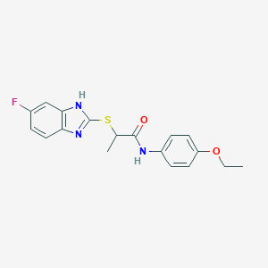 molecular formula C18H18FN3O2S B299931 N-(4-ethoxyphenyl)-2-[(6-fluoro-1H-benzimidazol-2-yl)sulfanyl]propanamide 