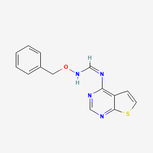 molecular formula C14H12N4OS B2999310 N-phenylmethoxy-N'-thieno[2,3-d]pyrimidin-4-ylmethanimidamide CAS No. 478247-96-0