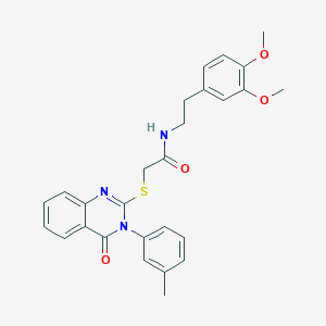 molecular formula C27H27N3O4S B299932 N-[2-(3,4-dimethoxyphenyl)ethyl]-2-{[3-(3-methylphenyl)-4-oxo-3,4-dihydro-2-quinazolinyl]sulfanyl}acetamide 