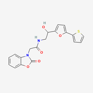 molecular formula C19H16N2O5S B2999322 N-[2-Hydroxy-2-(5-thiophen-2-ylfuran-2-yl)ethyl]-2-(2-oxo-1,3-benzoxazol-3-yl)acetamide CAS No. 2309185-23-5