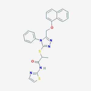 molecular formula C25H21N5O2S2 B299933 2-({5-[(1-naphthyloxy)methyl]-4-phenyl-4H-1,2,4-triazol-3-yl}sulfanyl)-N-(1,3-thiazol-2-yl)propanamide 
