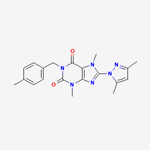 molecular formula C20H22N6O2 B2999338 8-(3,5-Dimethylpyrazol-1-yl)-3,7-dimethyl-1-[(4-methylphenyl)methyl]purine-2,6-dione CAS No. 957301-33-6