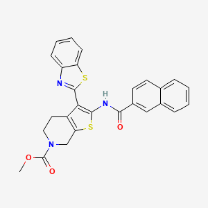 molecular formula C27H21N3O3S2 B2999346 methyl 2-(2-naphthamido)-3-(benzo[d]thiazol-2-yl)-4,5-dihydrothieno[2,3-c]pyridine-6(7H)-carboxylate CAS No. 922695-50-9