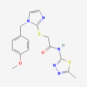 molecular formula C16H17N5O2S2 B2999378 2-[1-[(4-甲氧基苯基)甲基]咪唑-2-基]硫代-N-(5-甲基-1,3,4-噻二唑-2-基)乙酰胺 CAS No. 869346-72-5