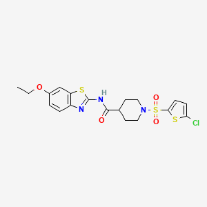 molecular formula C19H20ClN3O4S3 B2999394 1-((5-chlorothiophen-2-yl)sulfonyl)-N-(6-ethoxybenzo[d]thiazol-2-yl)piperidine-4-carboxamide CAS No. 942002-37-1