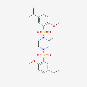 molecular formula C25H36N2O6S2 B2999399 1,4-Bis[2-methoxy-5-(propan-2-yl)benzenesulfonyl]-2-methylpiperazine CAS No. 893667-36-2