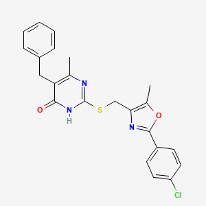 molecular formula C23H20ClN3O2S B2999402 5-苄基-2-(((2-(4-氯苯基)-5-甲基恶唑-4-基)甲基)硫)-6-甲基嘧啶-4-醇 CAS No. 1223806-27-6