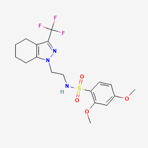 molecular formula C18H22F3N3O4S B2999412 2,4-dimethoxy-N-(2-(3-(trifluoromethyl)-4,5,6,7-tetrahydro-1H-indazol-1-yl)ethyl)benzenesulfonamide CAS No. 1797624-37-3