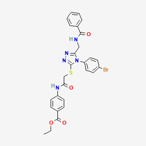 ethyl 4-(2-((5-(benzamidomethyl)-4-(4-bromophenyl)-4H-1,2,4-triazol-3-yl)thio)acetamido)benzoate