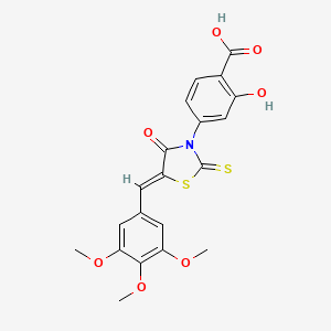 molecular formula C20H17NO7S2 B2999428 2-羟基-4-[(5Z)-4-氧代-2-硫代亚甲基-5-[(3,4,5-三甲氧基苯基)亚甲基]-1,3-噻唑烷-3-基]苯甲酸 CAS No. 872696-30-5