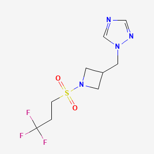 molecular formula C9H13F3N4O2S B2999437 1-((1-((3,3,3-trifluoropropyl)sulfonyl)azetidin-3-yl)methyl)-1H-1,2,4-triazole CAS No. 2195940-31-7