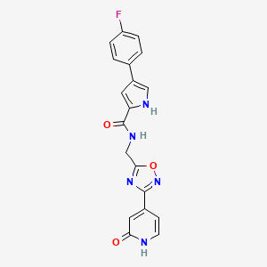 molecular formula C19H14FN5O3 B2999445 4-(4-fluorophenyl)-N-((3-(2-oxo-1,2-dihydropyridin-4-yl)-1,2,4-oxadiazol-5-yl)methyl)-1H-pyrrole-2-carboxamide CAS No. 2034268-44-3