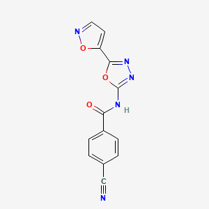 molecular formula C13H7N5O3 B2999448 4-cyano-N-(5-(isoxazol-5-yl)-1,3,4-oxadiazol-2-yl)benzamide CAS No. 946362-30-7