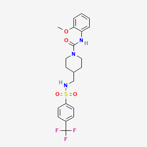molecular formula C21H24F3N3O4S B2999449 N-(2-methoxyphenyl)-4-((4-(trifluoromethyl)phenylsulfonamido)methyl)piperidine-1-carboxamide CAS No. 1235049-46-3