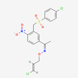 molecular formula C18H16Cl2N2O5S B2999458 1-(3-(((4-氯苯基)磺酰基)甲基)-4-硝基苯基)-1-乙酮 O-(3-氯-2-丙烯基)肟 CAS No. 339016-34-1