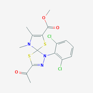 molecular formula C16H15Cl2N3O3S2 B299946 Methyl 3-acetyl-1-(2,6-dichlorophenyl)-8,9-dimethyl-4,6-dithia-1,2,9-triazaspiro[4.4]nona-2,7-diene-7-carboxylate 