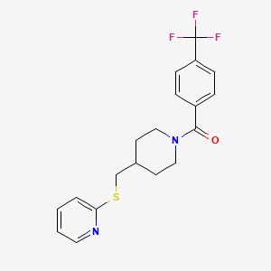molecular formula C19H19F3N2OS B2999512 (4-((Pyridin-2-ylthio)methyl)piperidin-1-yl)(4-(trifluoromethyl)phenyl)methanone CAS No. 1421498-84-1