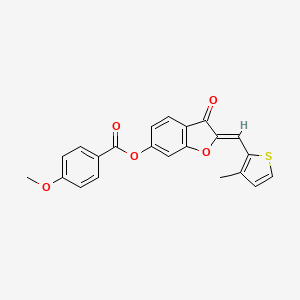molecular formula C22H16O5S B2999520 (Z)-2-((3-methylthiophen-2-yl)methylene)-3-oxo-2,3-dihydrobenzofuran-6-yl 4-methoxybenzoate CAS No. 622364-84-5