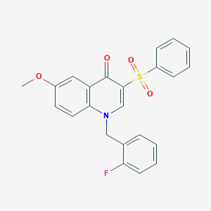 molecular formula C23H18FNO4S B2999525 1-(2-fluorobenzyl)-6-methoxy-3-(phenylsulfonyl)quinolin-4(1H)-one CAS No. 866726-05-8