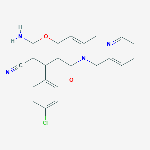 2-amino-4-(4-chlorophenyl)-7-methyl-5-oxo-6-(pyridin-2-ylmethyl)-5,6-dihydro-4H-pyrano[3,2-c]pyridine-3-carbonitrile