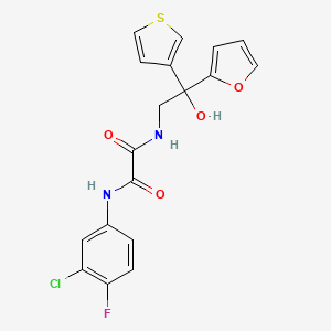 molecular formula C18H14ClFN2O4S B2999538 N1-(3-氯-4-氟苯基)-N2-(2-(呋喃-2-基)-2-羟基-2-(噻吩-3-基)乙基)草酰胺 CAS No. 2034262-49-0