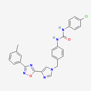 molecular formula C26H21ClN6O2 B2999549 1-(4-chlorophenyl)-3-(4-((4-(3-(m-tolyl)-1,2,4-oxadiazol-5-yl)-1H-imidazol-1-yl)methyl)phenyl)urea CAS No. 1358317-04-0