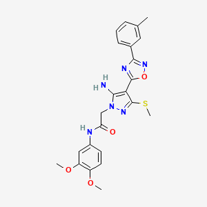 molecular formula C23H24N6O4S B2999552 2-[5-amino-4-[3-(3-methylphenyl)-1,2,4-oxadiazol-5-yl]-3-(methylthio)-1H-pyrazol-1-yl]-N-(3,4-dimethoxyphenyl)acetamide CAS No. 1243063-75-3