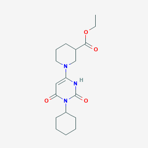 molecular formula C18H27N3O4 B2999561 (R)-ethyl 1-(1-cyclohexyl-2,6-dioxo-1,2,3,6-tetrahydropyrimidin-4-yl)piperidine-3-carboxylate CAS No. 863588-33-4