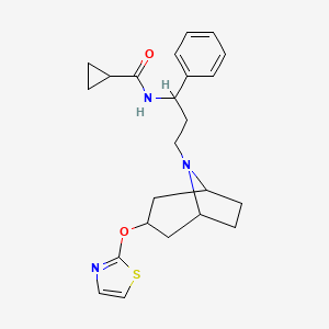 molecular formula C23H29N3O2S B2999575 N-(1-phenyl-3-((1R,5S)-3-(thiazol-2-yloxy)-8-azabicyclo[3.2.1]octan-8-yl)propyl)cyclopropanecarboxamide CAS No. 2108137-27-3