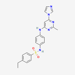 molecular formula C22H22N6O2S B2999580 N-(4-((6-(1H-imidazol-1-yl)-2-methylpyrimidin-4-yl)amino)phenyl)-4-ethylbenzenesulfonamide CAS No. 1203119-42-9