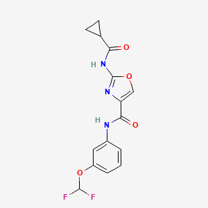 molecular formula C15H13F2N3O4 B2999590 2-(环丙烷甲酰胺基)-N-(3-(二氟甲氧基)苯基)恶唑-4-甲酰胺 CAS No. 1396872-74-4