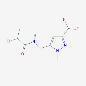 molecular formula C9H12ClF2N3O B2999607 2-Chloro-N-[[5-(difluoromethyl)-2-methylpyrazol-3-yl]methyl]propanamide CAS No. 2411266-57-2