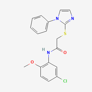 molecular formula C18H16ClN3O2S B2999616 N-(5-氯-2-甲氧基苯基)-2-((1-苯基-1H-咪唑-2-基)硫代)乙酰胺 CAS No. 688335-48-0