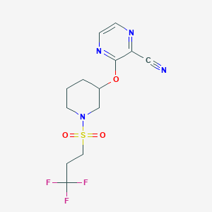 molecular formula C13H15F3N4O3S B2999618 3-((1-((3,3,3-Trifluoropropyl)sulfonyl)piperidin-3-yl)oxy)pyrazine-2-carbonitrile CAS No. 2034479-00-8