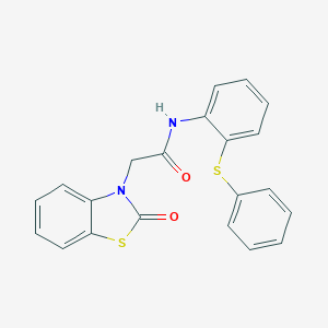 molecular formula C21H16N2O2S2 B299962 2-(2-oxo-1,3-benzothiazol-3(2H)-yl)-N-[2-(phenylsulfanyl)phenyl]acetamide 