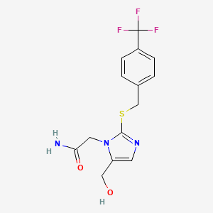 molecular formula C14H14F3N3O2S B2999623 2-(5-(hydroxymethyl)-2-((4-(trifluoromethyl)benzyl)thio)-1H-imidazol-1-yl)acetamide CAS No. 921885-96-3