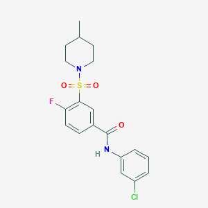 molecular formula C19H20ClFN2O3S B2999625 N-(3-chlorophenyl)-4-fluoro-3-(4-methylpiperidin-1-yl)sulfonylbenzamide CAS No. 451476-98-5