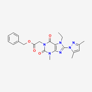 molecular formula C22H24N6O4 B2999632 benzyl 2-(8-(3,5-dimethyl-1H-pyrazol-1-yl)-7-ethyl-3-methyl-2,6-dioxo-2,3,6,7-tetrahydro-1H-purin-1-yl)acetate CAS No. 1170128-95-6