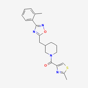 molecular formula C20H22N4O2S B2999642 (2-Methylthiazol-4-yl)(3-((3-(o-tolyl)-1,2,4-oxadiazol-5-yl)methyl)piperidin-1-yl)methanone CAS No. 1705468-34-3