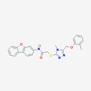 molecular formula C25H22N4O3S B299965 N-dibenzo[b,d]furan-3-yl-2-({4-methyl-5-[(2-methylphenoxy)methyl]-4H-1,2,4-triazol-3-yl}thio)acetamide 