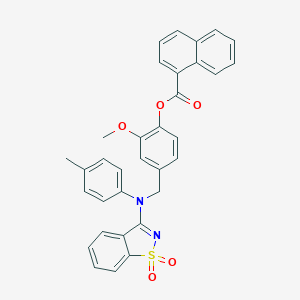 molecular formula C33H26N2O5S B299966 4-{[(1,1-Dioxido-1,2-benzisothiazol-3-yl)-4-methylanilino]methyl}-2-methoxyphenyl 1-naphthoate 