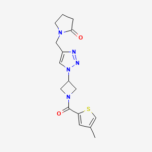molecular formula C16H19N5O2S B2999663 1-((1-(1-(4-methylthiophene-2-carbonyl)azetidin-3-yl)-1H-1,2,3-triazol-4-yl)methyl)pyrrolidin-2-one CAS No. 2034544-28-8