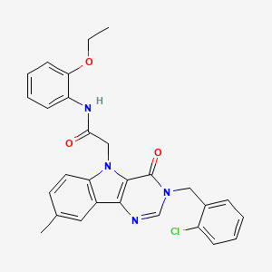 molecular formula C28H25ClN4O3 B2999680 2-(3-(2-chlorobenzyl)-8-methyl-4-oxo-3H-pyrimido[5,4-b]indol-5(4H)-yl)-N-(2-ethoxyphenyl)acetamide CAS No. 1189481-70-6