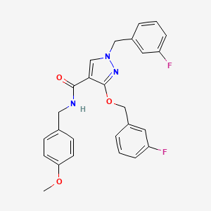 molecular formula C26H23F2N3O3 B2999690 1-(3-fluorobenzyl)-3-((3-fluorobenzyl)oxy)-N-(4-methoxybenzyl)-1H-pyrazole-4-carboxamide CAS No. 1014089-39-4