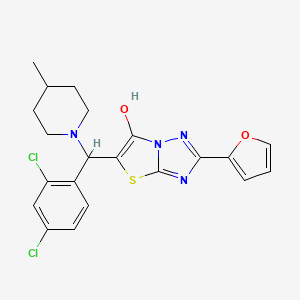 molecular formula C21H20Cl2N4O2S B2999704 5-((2,4-Dichlorophenyl)(4-methylpiperidin-1-yl)methyl)-2-(furan-2-yl)thiazolo[3,2-b][1,2,4]triazol-6-ol CAS No. 887222-81-3